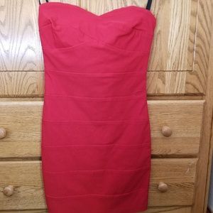 Red strapless bandage dress